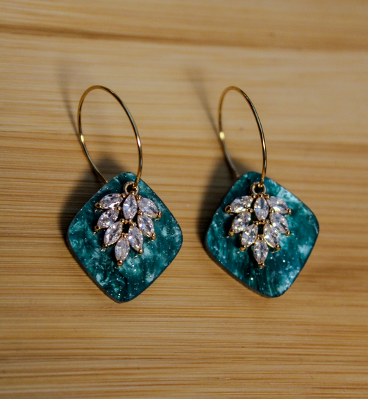 Gold Acrylic CZ Leaf Hoop