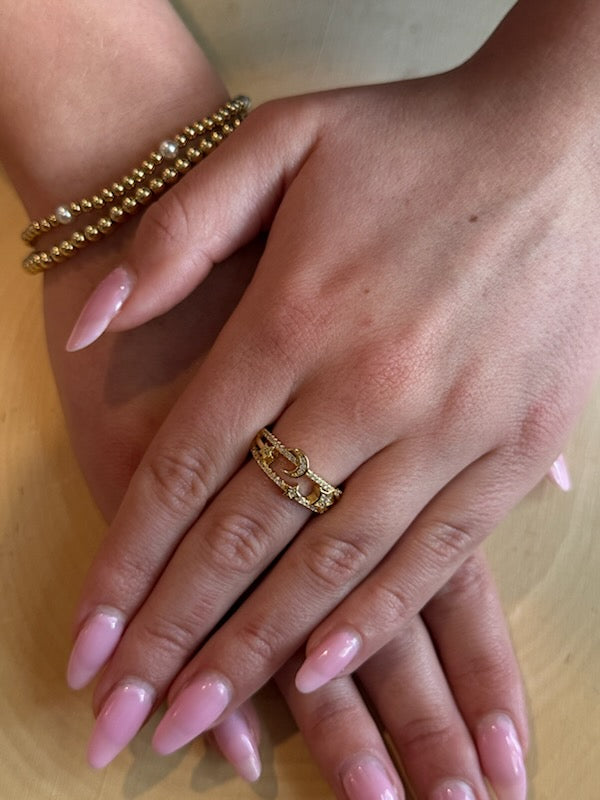 Gold Star and Moon Double Ring