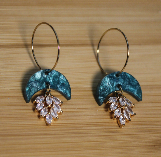 Gold Acrylic CZ Leaf Hoop