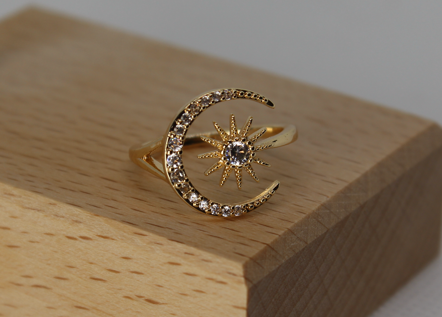 Gold CZ Sun & Moon Ring