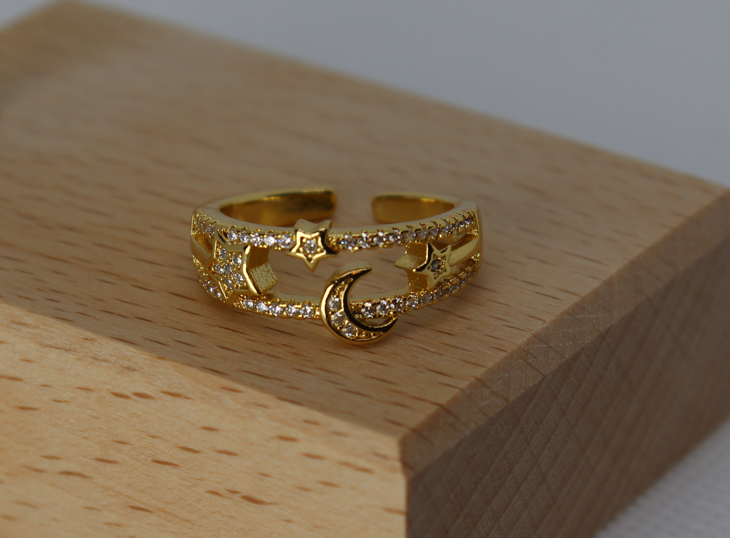 Gold Star and Moon Double Ring