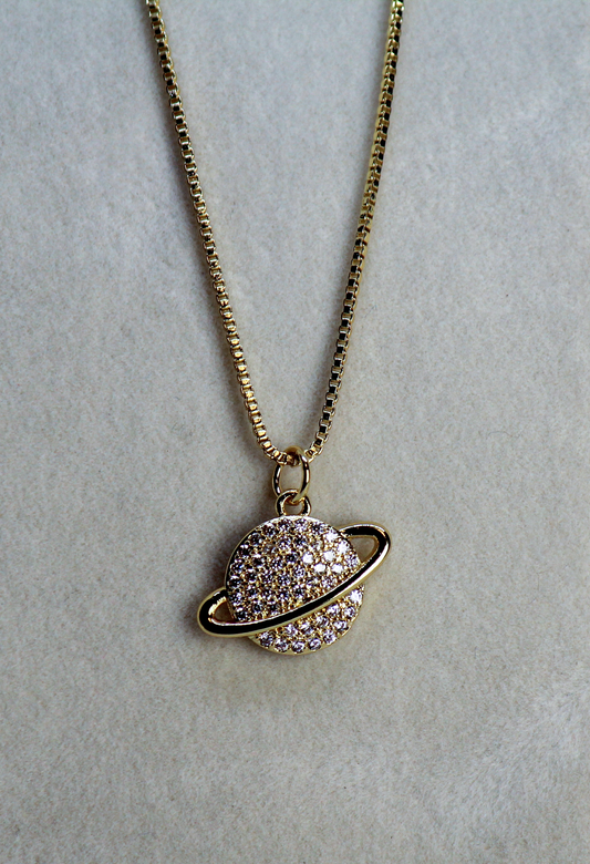 Gold CZ Saturn Necklace