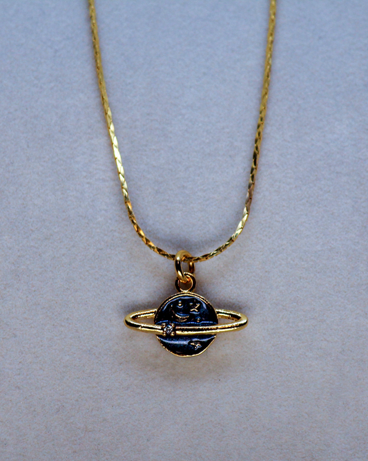 Gold Enamel Saturn Necklace