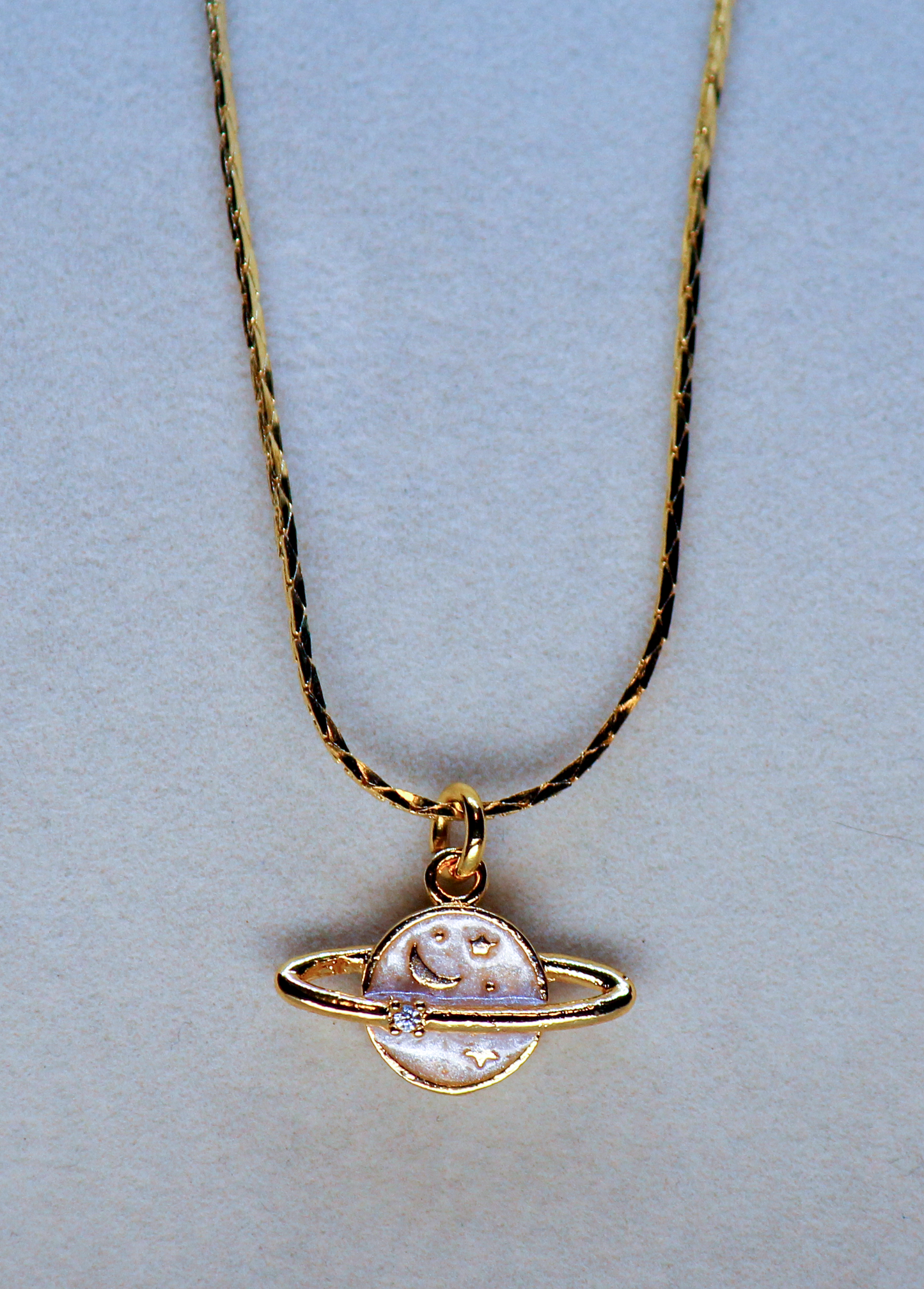 Gold Enamel Saturn Necklace