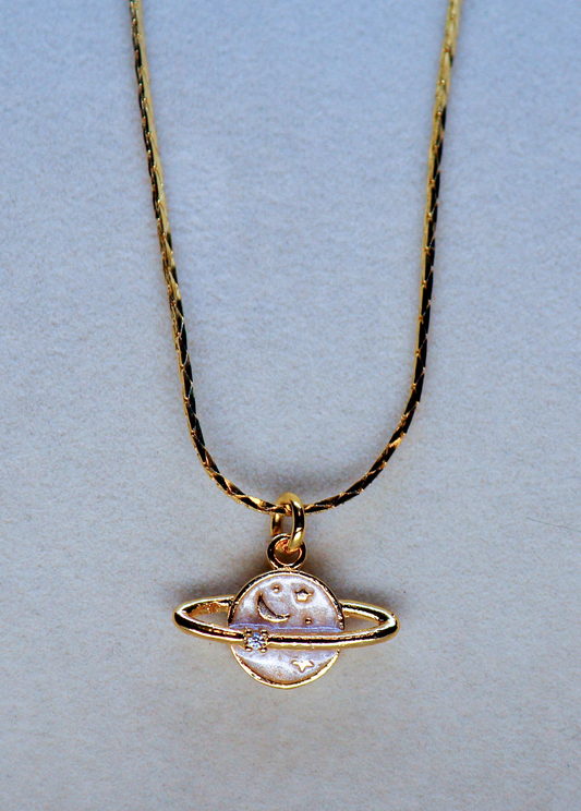 Gold Enamel Saturn Necklace