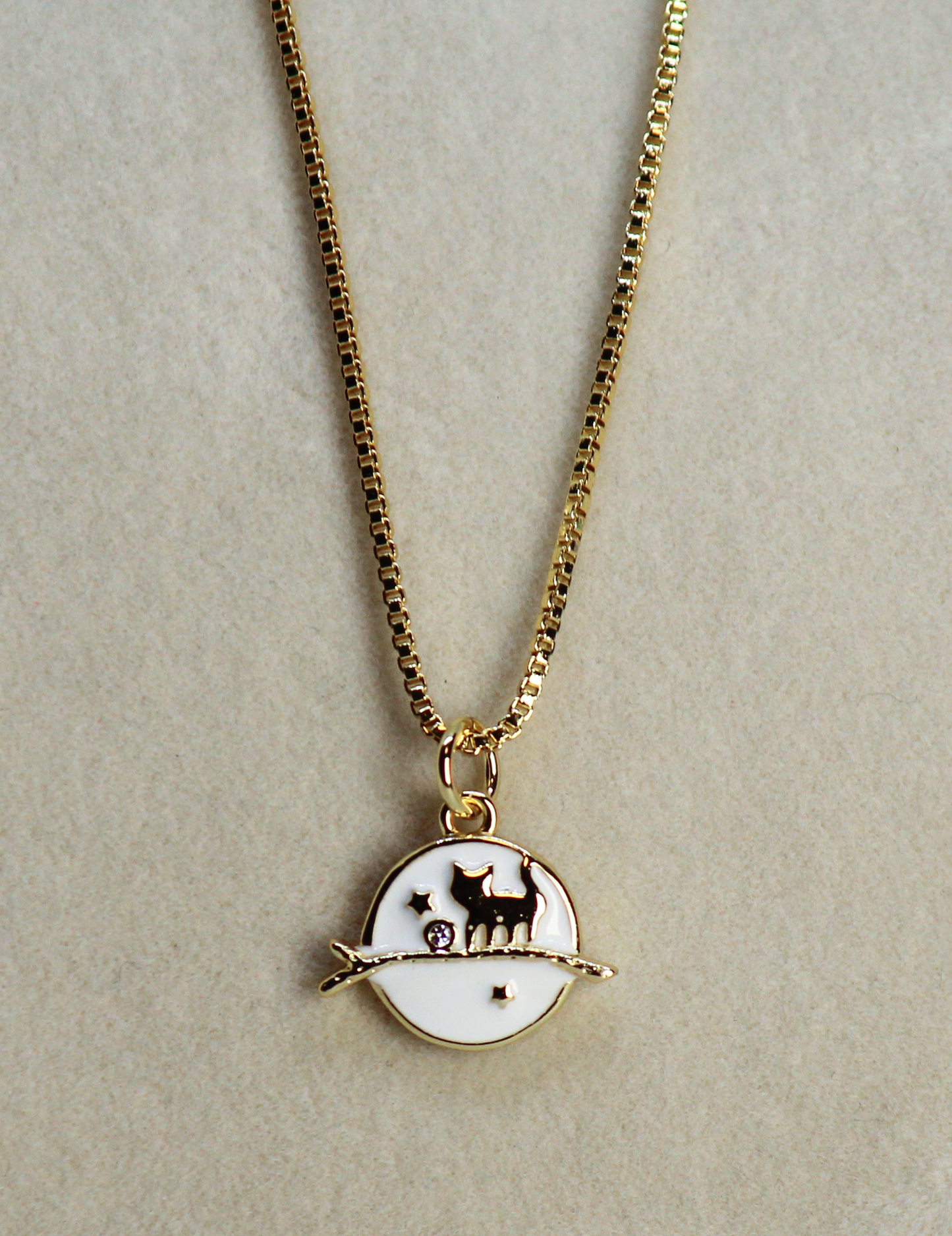 Gold Enamel Cat Moon