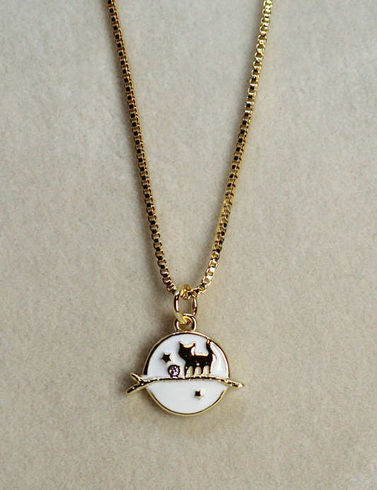 Gold Enamel Cat Moon