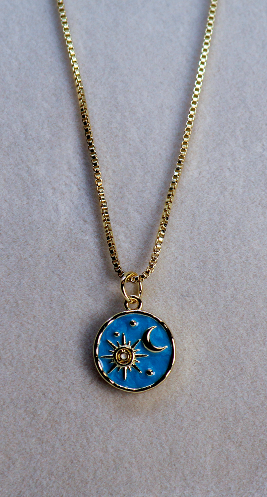 Gold Enamel Sun, Moon, & Stars