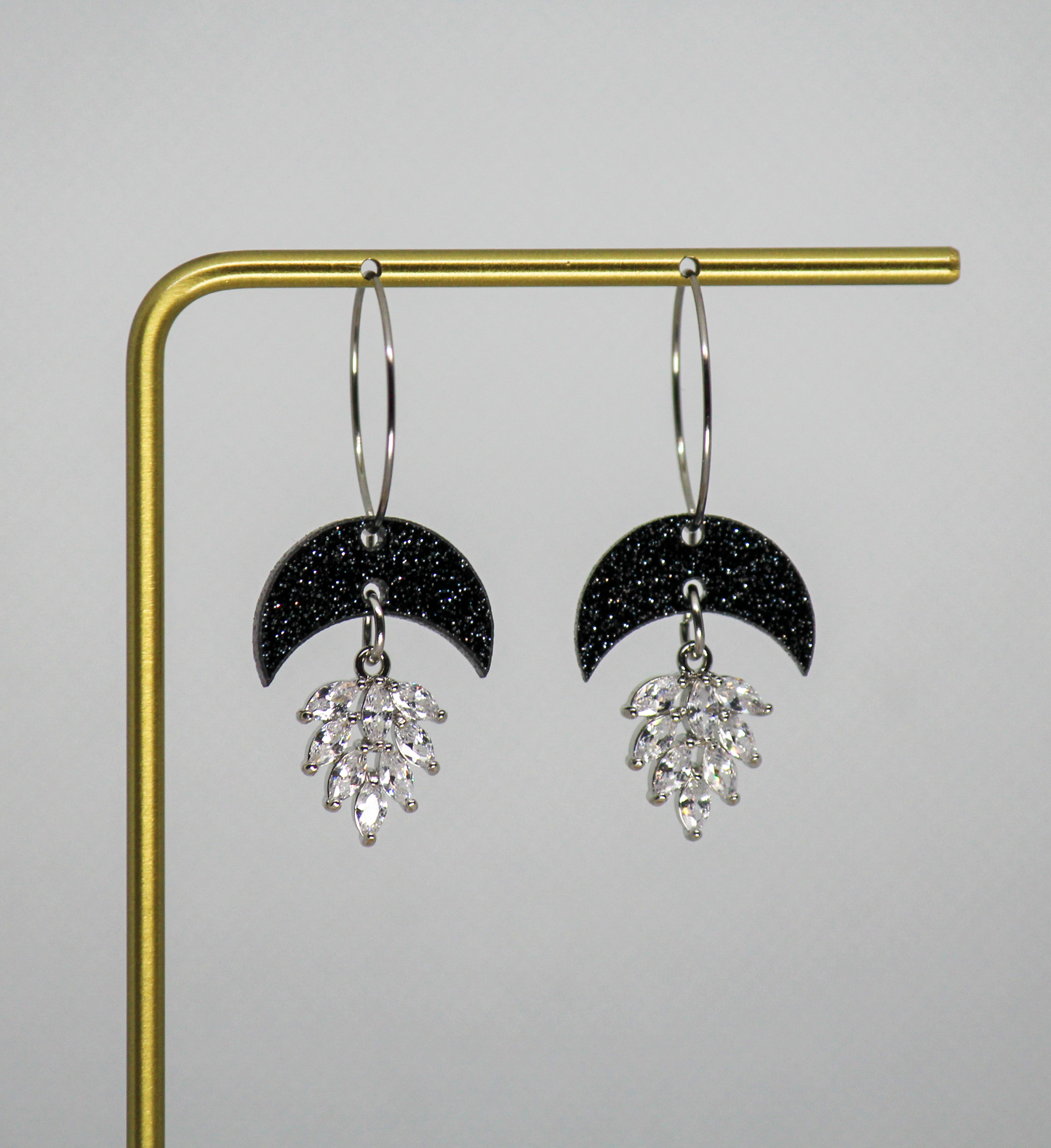 Acrylic Moon With CZ Leaf Charm