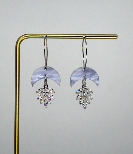 Acrylic Moon With CZ Leaf Charm