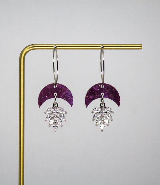 Acrylic Moon With CZ Leaf Charm