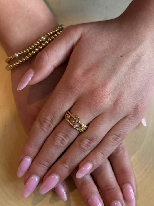 Gold Star and Moon Double Ring